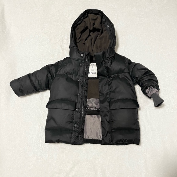 GAP Faux Fur Hooded Black Puffer Jacket - Picture 2 of 2